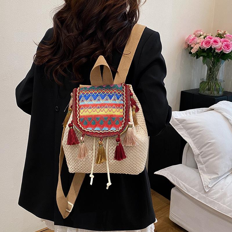 Retro Fringe National Style Backpack Bag Female Fashion Personality Commuting Leisure Senior Sense Travel Backpack