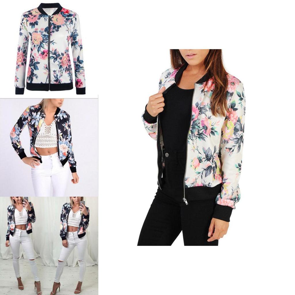 Stylish Women's Casual Floral Long Sleeve Baseball Jacket Coat For Everyday Wear