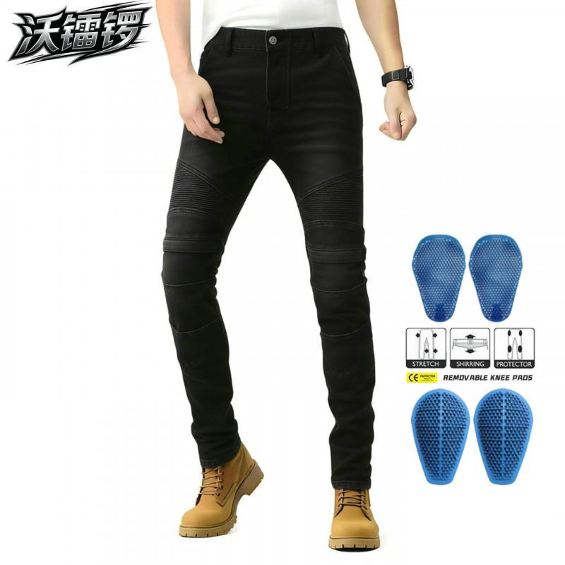 Mens Motorcycle Knee Pad Pants With Silicone Protection Elastic Straight Leg Riding Trousers Outdoor Motorbike Use