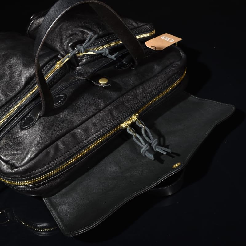 8B Original All Black Genuine Cowhide Leather 2-Way Business Bag, Briefcase, Shoulder Bag, Men's, Black B05