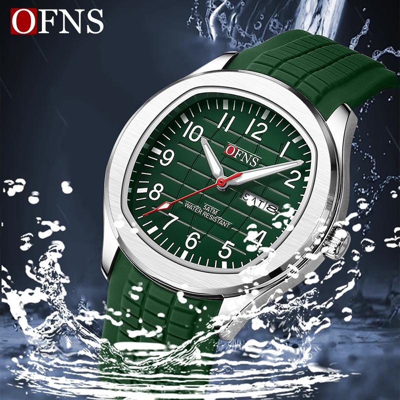 OFNS Fashion Herrenuhr 50M Wasserdicht Luxuriös Leuchtend Datum Woche Multifunktion Business Quarz Armbanduhr