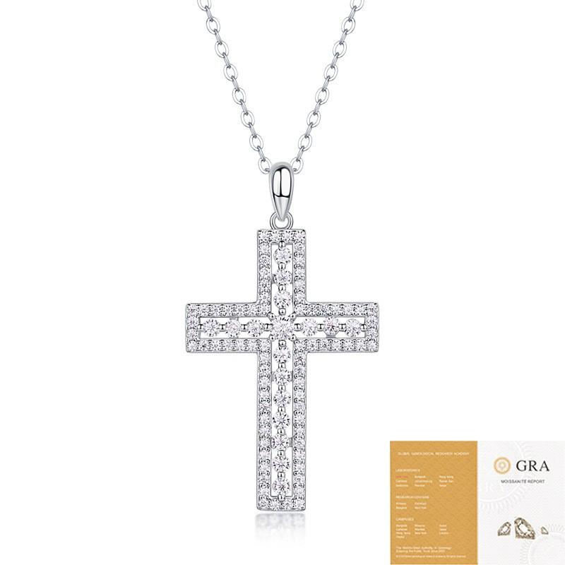 Sterling Cross Necklace With Moissanite Pendant Chain Women Daily Wear