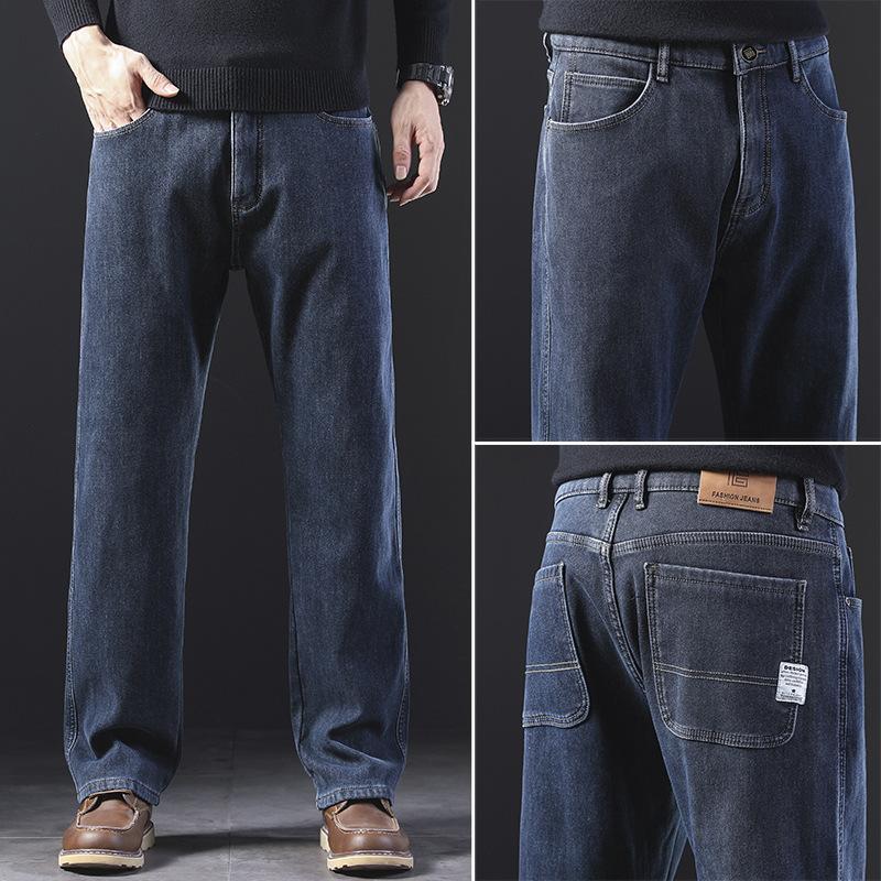 

Straight-leg jeans men s denim trousers men s autumn and winter thick straight-leg loose and comfortable stretch large size men s trousers 42 синій