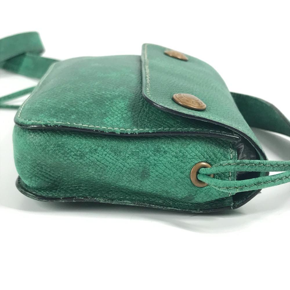 HERMES vintage logo Pochette bag mini bag Shoulder Bag Leather Green