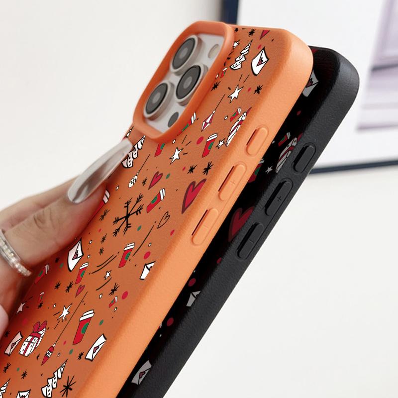 Full-Coverage Christmas Pattern iPhone Case for iPhone 17 16 15 14 Fro Max 13 Air - Festive Shockproof TPU Cover with PU Leather Texture