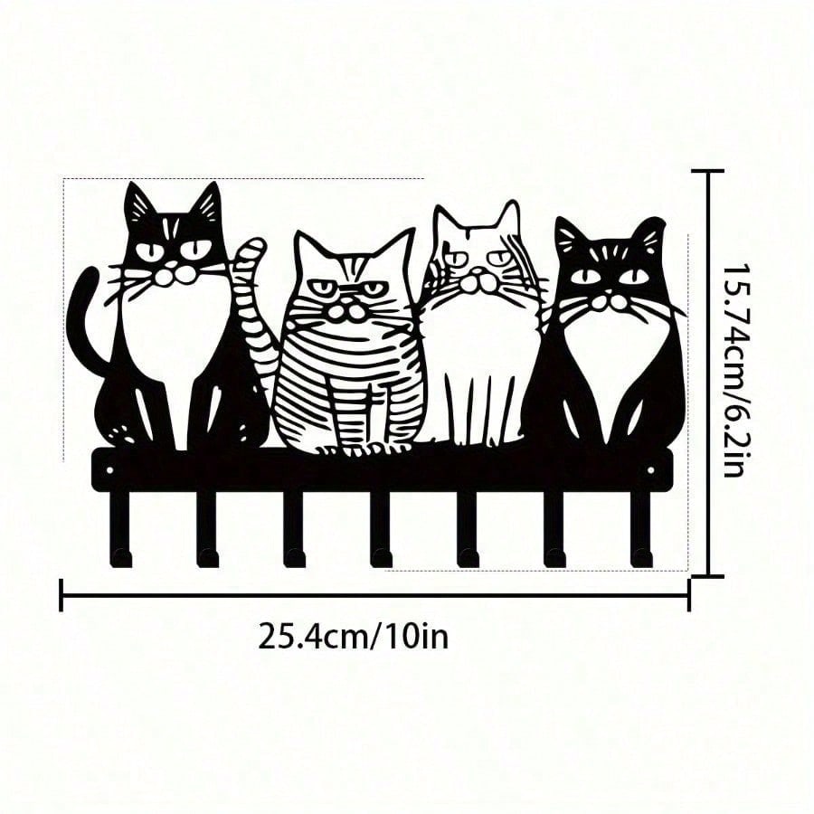 

Wall Mount Cat Shaped Metal Hook For Bathroom Kitchen Towel Coat 25x16 чёрный