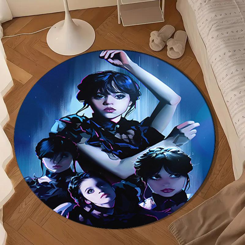 Wednes-day Gothic Round Rug for Livingroom,Bedroom, Palyroom, Chair Rug, Area Rug, Circle Carpet, Large Size Fan Christmas Gift