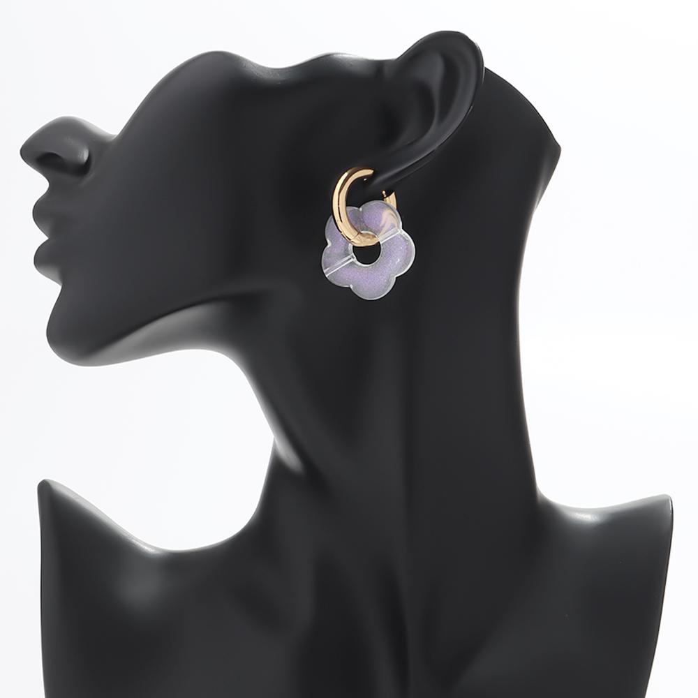 Colorful Flower Resin Acrylic Charms Earring Gold Color Circle Ear Buckle Hoop Earrings Fashion Jewelry for Women
