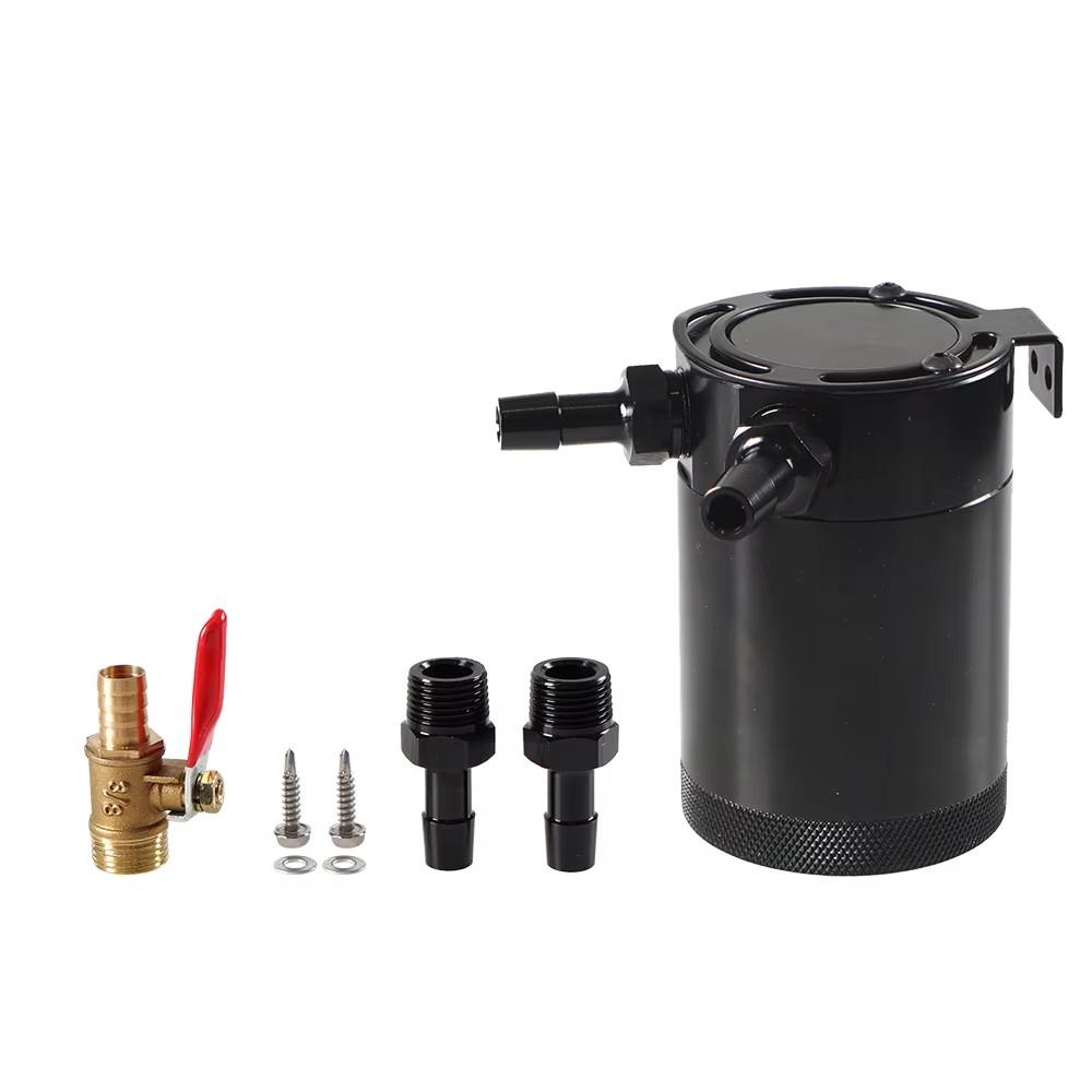 Universal Oil Catch Can Baffled 2-Port Oil Catch Tank Kit With Drain Valve Aluminum Oil Separator Reservoir Tank