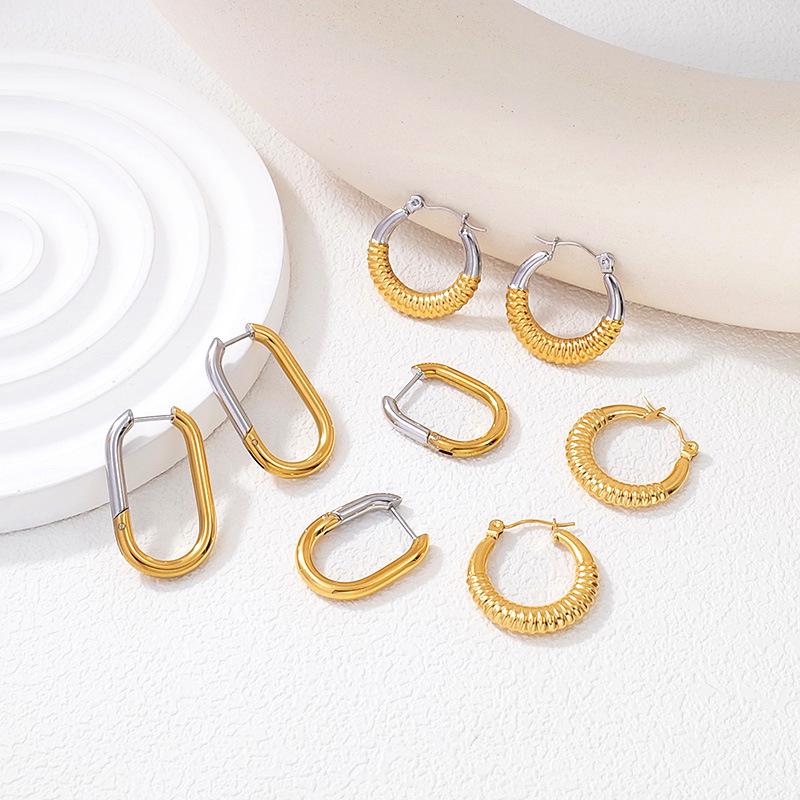 2026 Titanium Steel Gold Plated Geometric Earrings: Women's Light Luxury, Simple Fashion European Style Set.