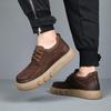 2025 High-End Cowhide Casual Sneakers: Genuine Leather, Thick Breathable Sole, Versatile Trendy Design for Workwear.