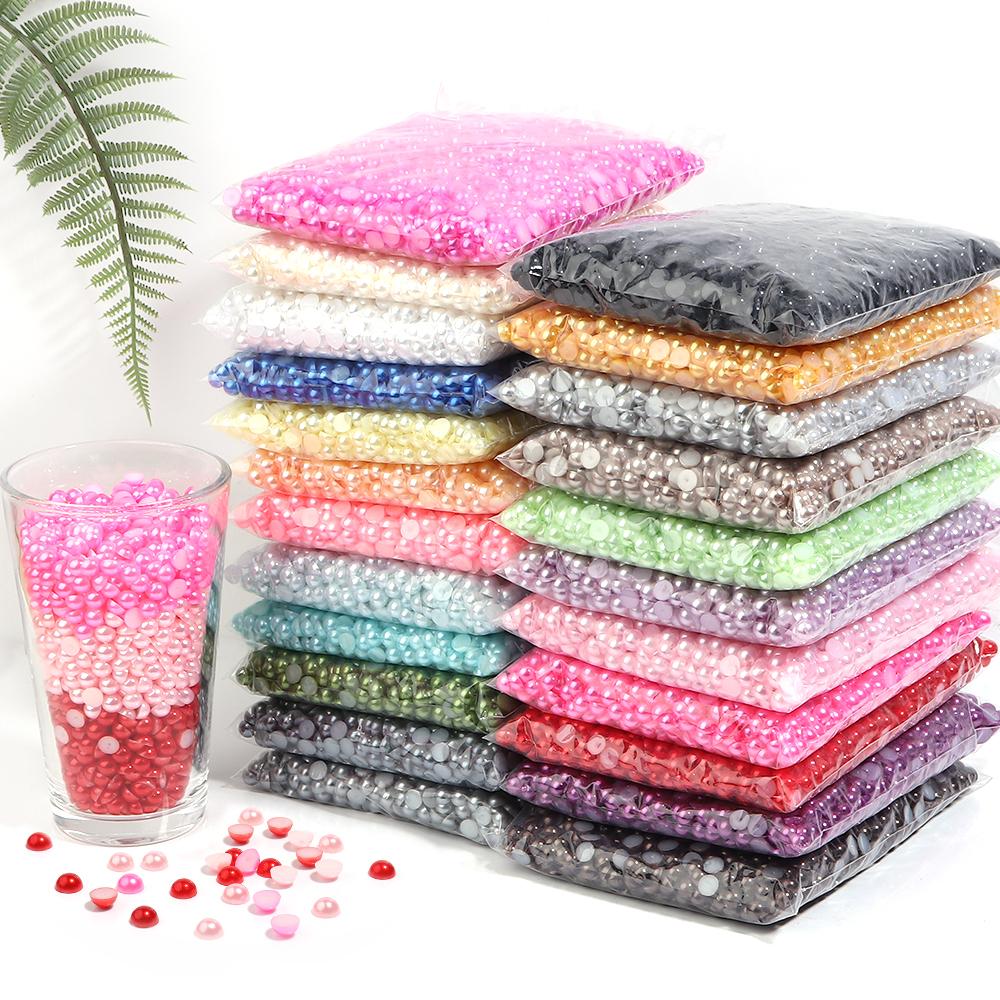 50-500Pcs ABS Imitation Pearls Beads Color Flat Back Cabochon Half Round Loose Bead for Crafts Garment Nail Art Jewelry Findings