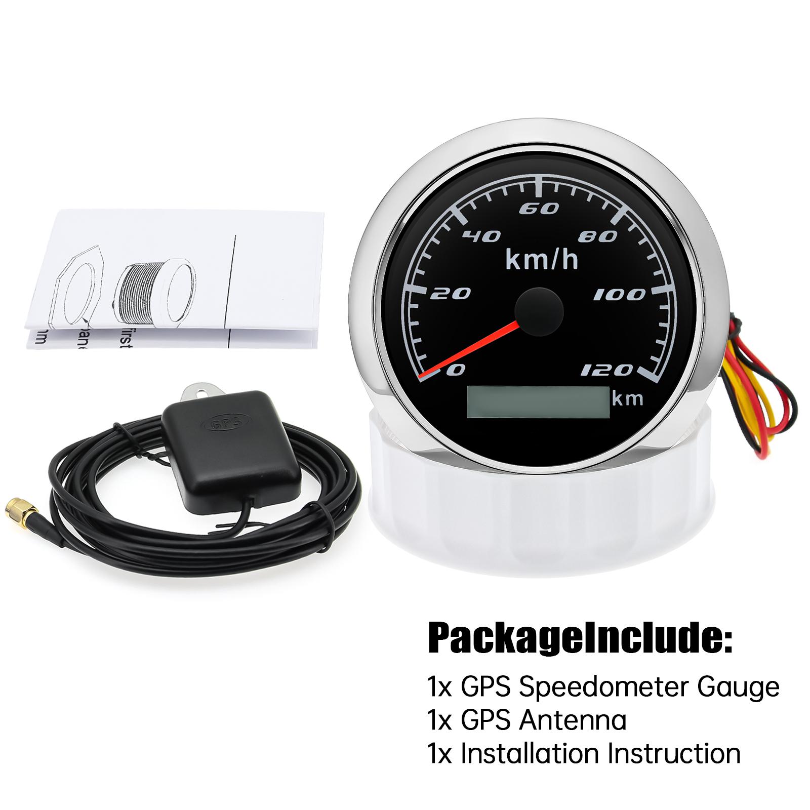 

7 Color LED 60KMH 120kmh 300kmh 85MM GPS Speedometer Gauge with GPS Antenna Speed Gauge Meter For Motorcycle Boat Car Truck