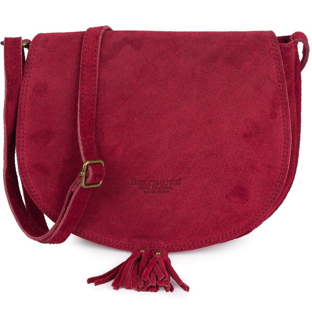 Suede Saddlebag Messenger Bag for Women Italian Leather Soft Burgundy B66