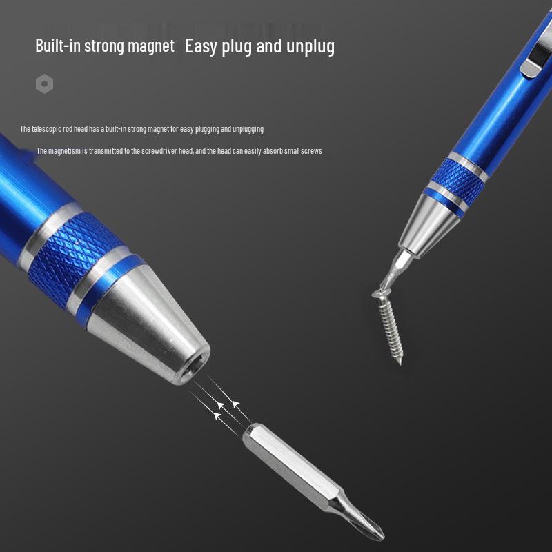 Magnetic 8-in-1 Pen-style Screwdriver with High-Density Bits