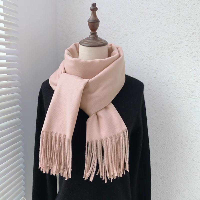 Imitation Cashmere Scarf Women's Autumn and Winter Warm Thickened Women's Winter Solid Color Monochrome Fringed High-end Shawl