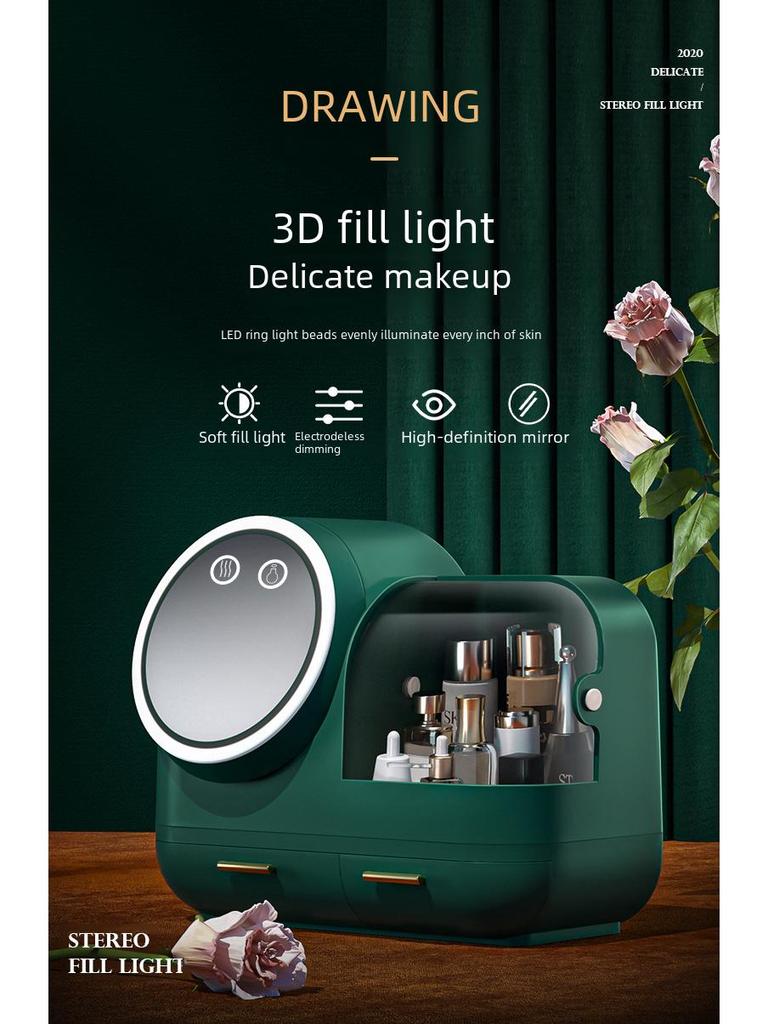 Creative LED Cosmetic Storage Box: Influencer Desktop Organizer with Large Capacity & Dustproof Skincare Holder