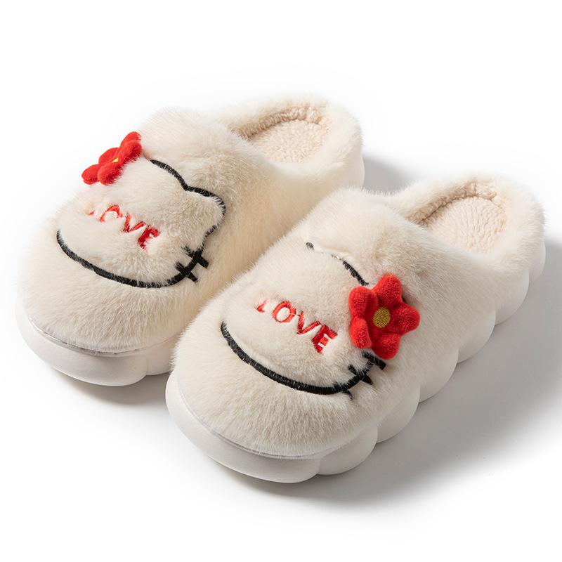 Stepping on shit cartoon embroidered wool slippers autumn and winter home indoor warm piled thick-bottomed cotton slippers