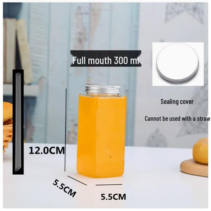 Shengbilai 300ml Chubby Disposable Milk Tea Cups with Lids & Straws, 50-Pack