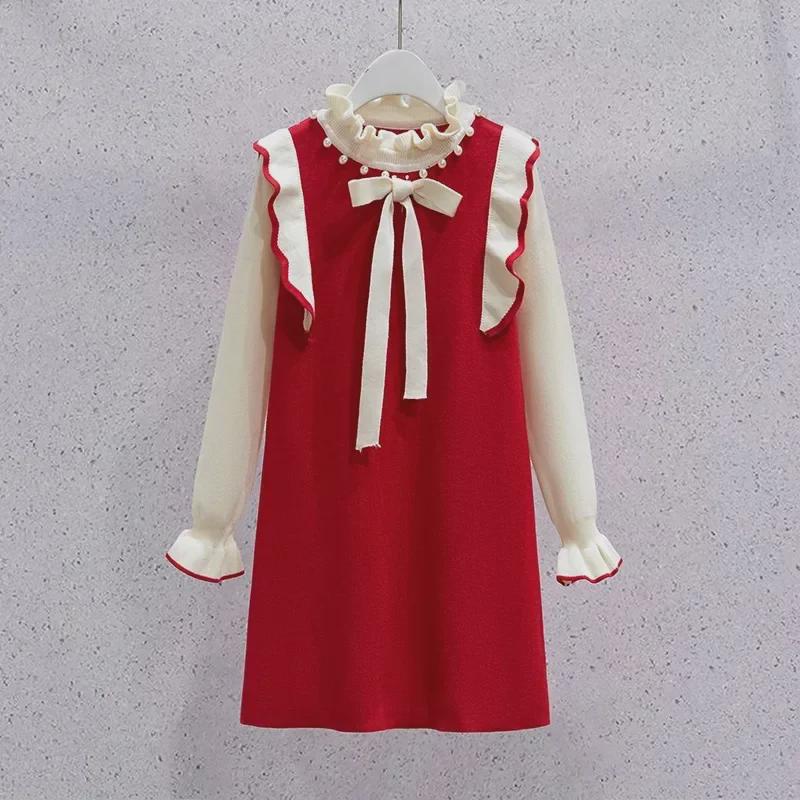Girls' Autumn/Winter Pearl-Collar Sweater Dress - Fashionable Knit for New Year's Celebrations!