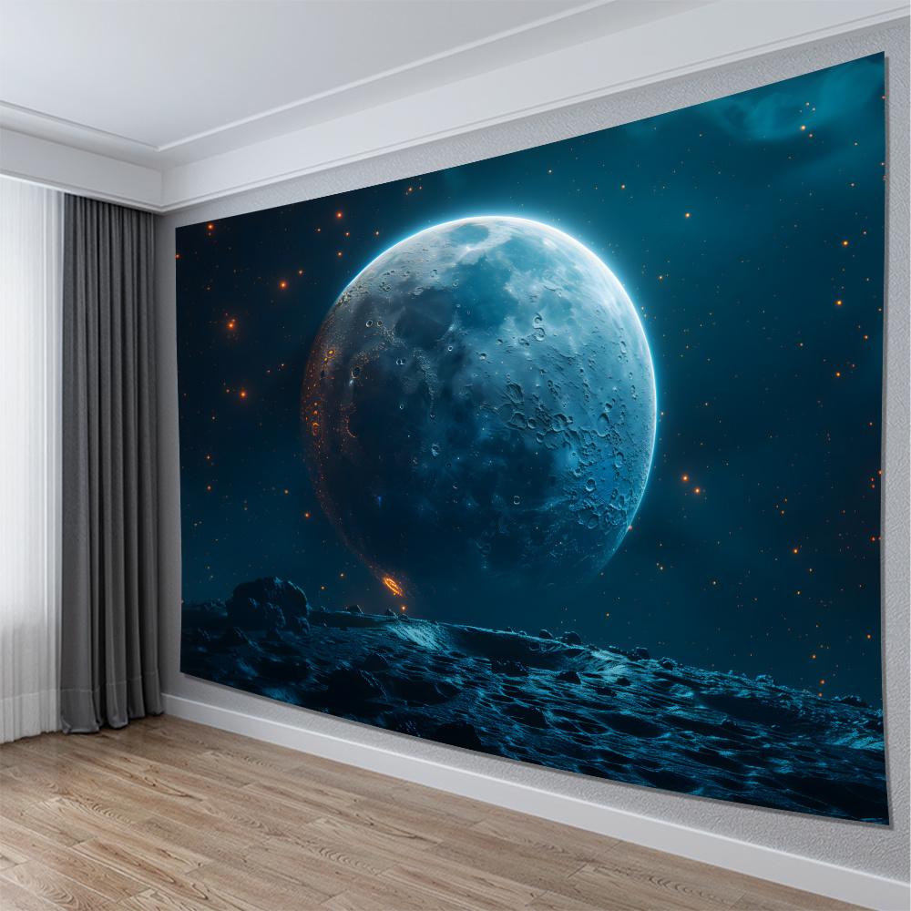 Cosmic Moon Tapestry 2D Digital Print Polyester Wall Hanging Living Room Bedroom Office Studio Decor with Hooks