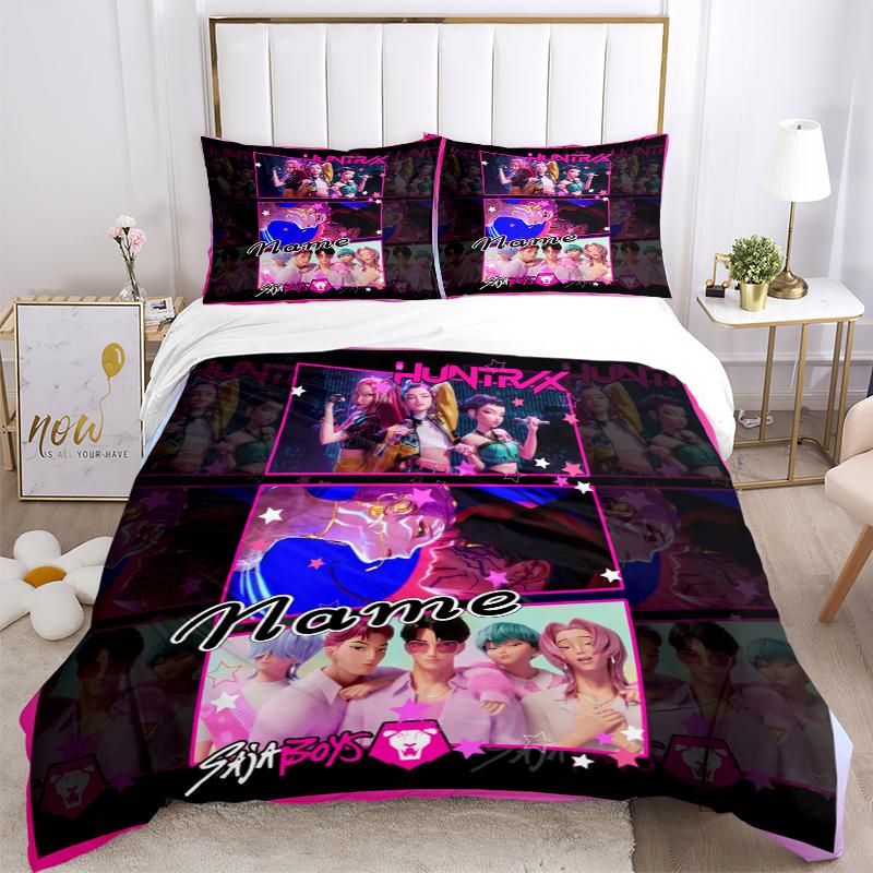 Custom Textile Kpop Demon Hunters Bedding 3 Piece Set HD Print Duvet Cover Pillowcases for Teens Adult Bedroom Decoration