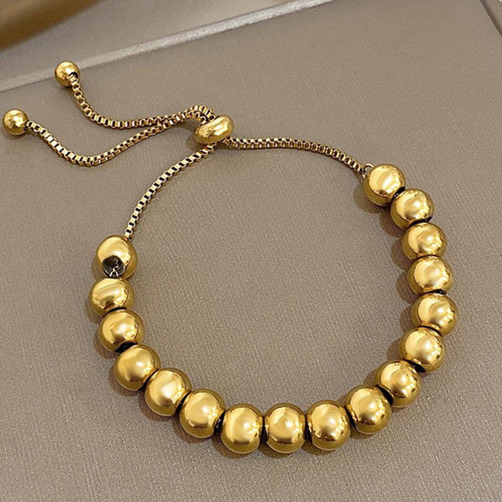 

Stainless Steel Beaded Adjustable Bracelets Punk Beads Chain Bracelet for Women Men Fashion Gold-Plated Wrist Jewelry Gift
