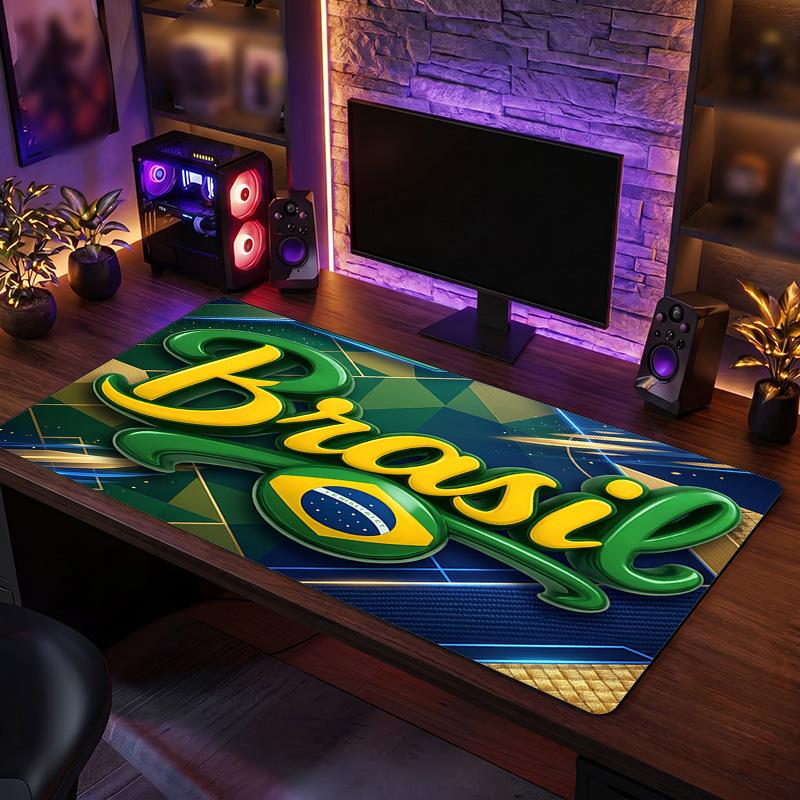 Brazil Football Crest Mouse Pad, Extended Non Slip Rubber Desk Mat for Gaming Office Laptop Fan Gift