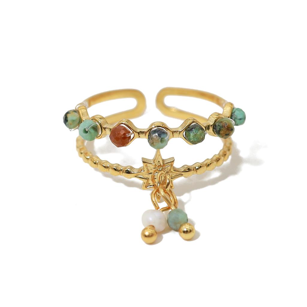 Trendy Stainless Steel Rings for Women Creative Natural Stone Crystal Charms Aesthetic Adjustable Ring Jewelry