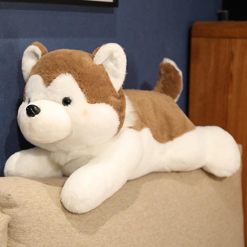 Wucifang Bags Unisex Gray Cute Husky Plush Toy 30 40 50Cm Soft Stuffed Animal Kawaii Lying Brown Dog Pillow Doll For Xmas Gift