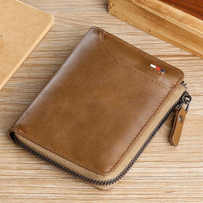 Mens Wallet Leather Business Money Clip Card Holder Zipper Purse Luxury Wallets for Men RFID Protection Purses Carteira Masculina