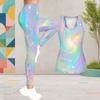 Women Plus Size Black Blue Purple Two Piece Set Scoop Neck Sleeveless Printed Longline Tank Top Fitted Leggings