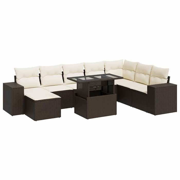 VidaXL Salon de jardin avec coussins 9 pcs marron résine tressée 3326854