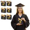 10Pcs Foldable Graduation Favor Bags Black with Ribbon Graduation Candy Box Gilded Pattern DIY Graduation Gift Box