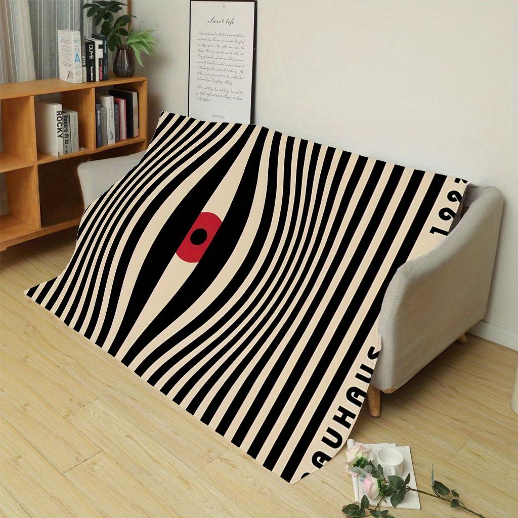 Coperta Flanella Occhio Bauhaus Retro 1923 Fantasia a Strisce Schema Colori Rosso Nero Beige Plaid Artistico per Divano Divanetto Soggiorno