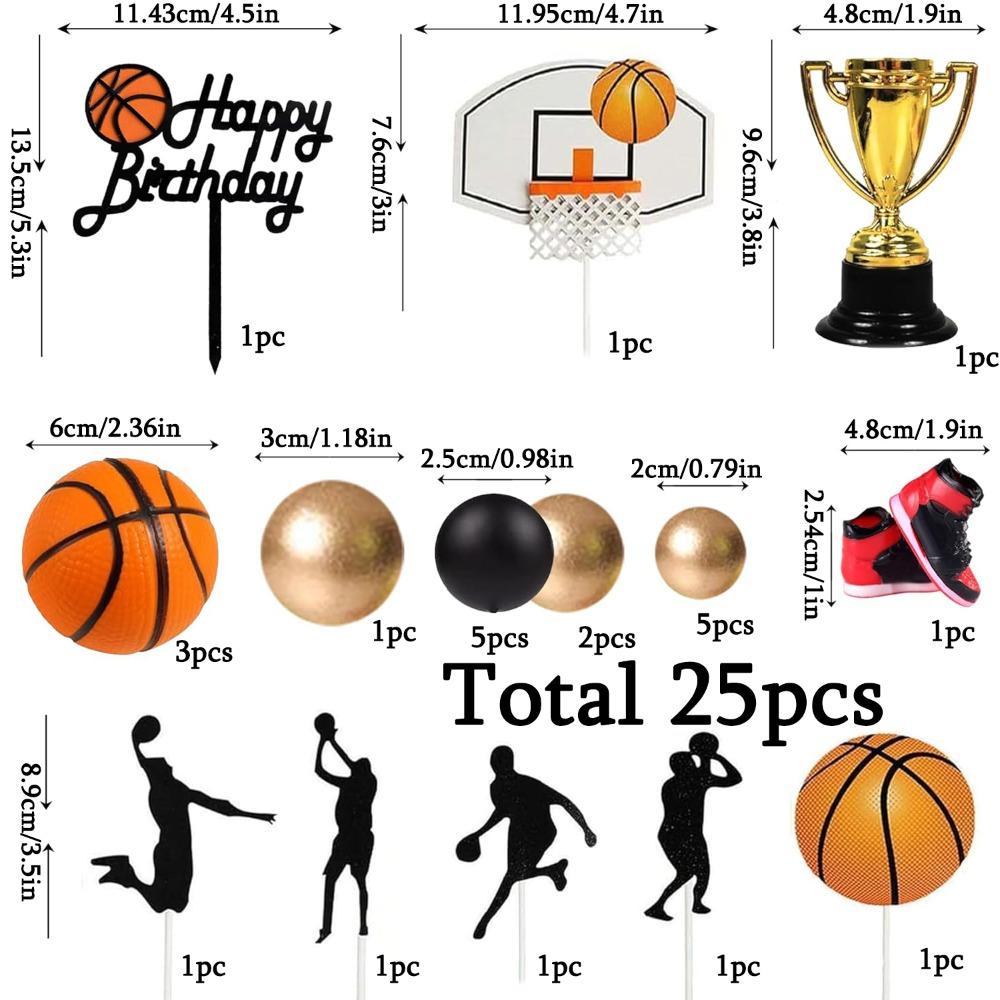 

25pcs Basketball Cake Toppers Black Golden Balls Cake Decorations Basketball Theme Cake Decoration for Boy Birthday Sport Party Supplies 25pcs