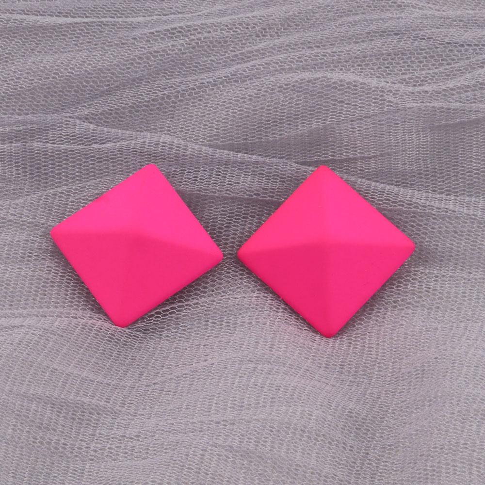 New Korean Neon Yellow Green Round Square Acrylic Stud Earrings For Women Geometric Triangle Matt Earrings Jewelry Party Gifts