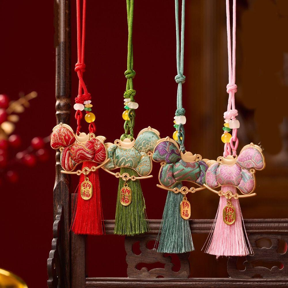 Satin New Year Horse Pendant Chinese Style Car Hanging Ornaments Festive Accessory