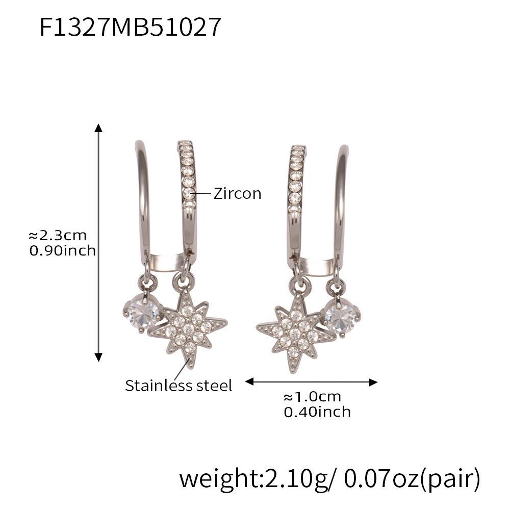 Qiong Yao 18K Gold Plated Zircon Star Pendant Stainless Steel Earrings
