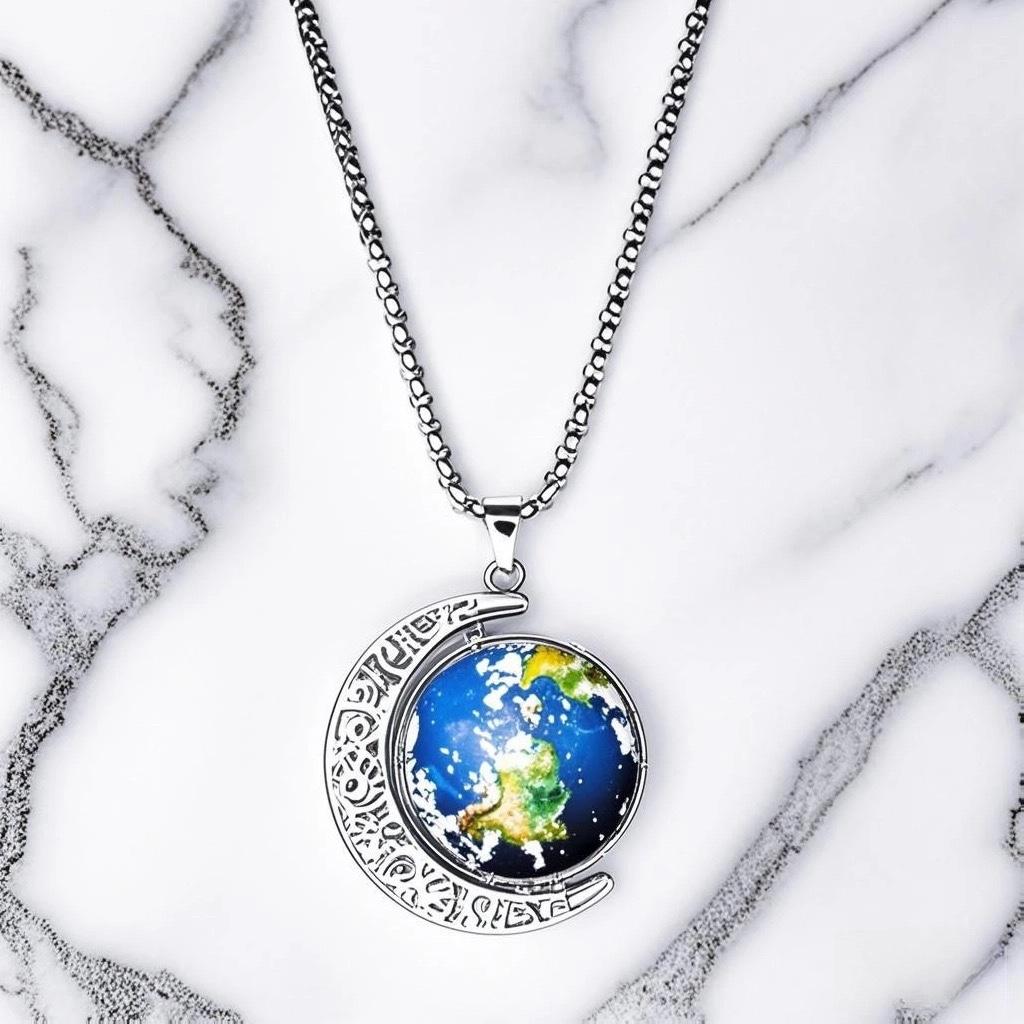 "JMXD Trendy Hip-Hop Earth Necklace for Men and Women, Stylish Minimalist Pendant Jewelry for Sweaters and Hoodies, Non-Fading Fashion Accessory"