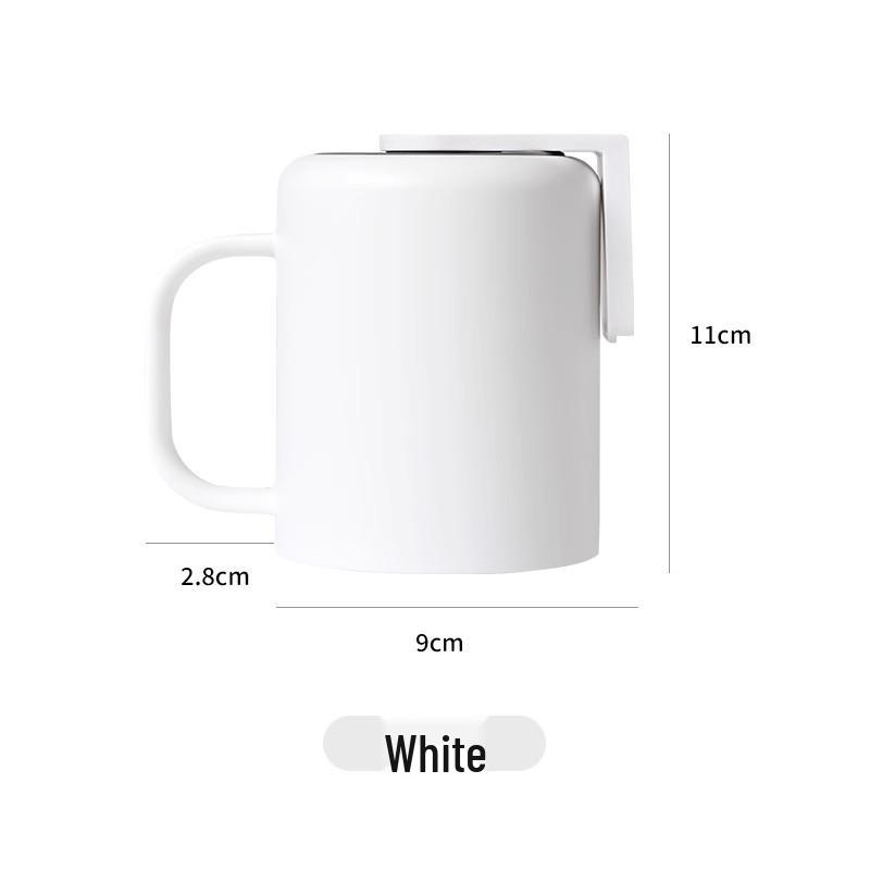 Wall-Mounted Magnetic Mouthwash and Toothbrush Cup with Handle - Punch-Free Plastic Design