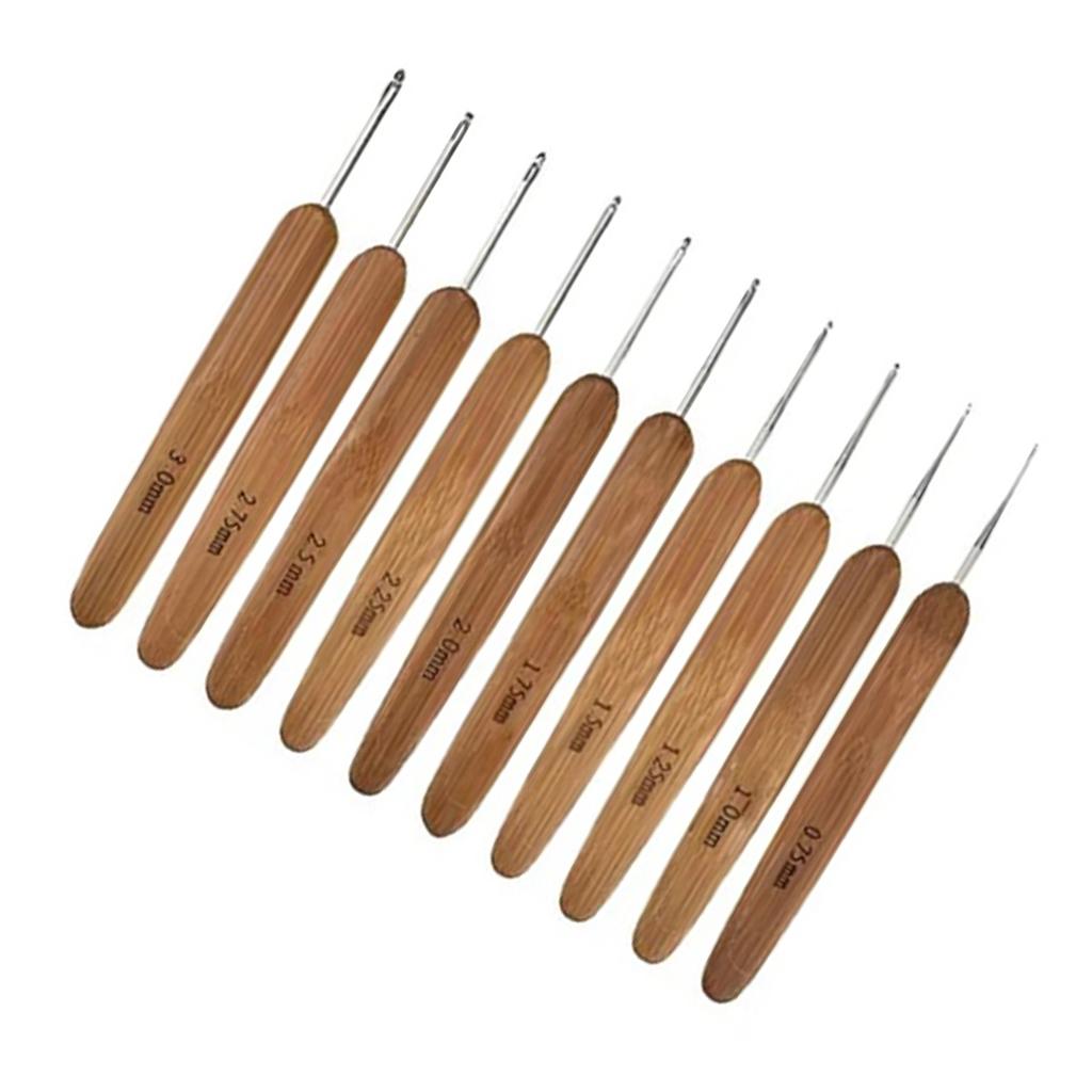 10pcs Crochet Hook Portable Practical Ergonomic Wooden Handle Metal Crochet Needle Knitting Tools