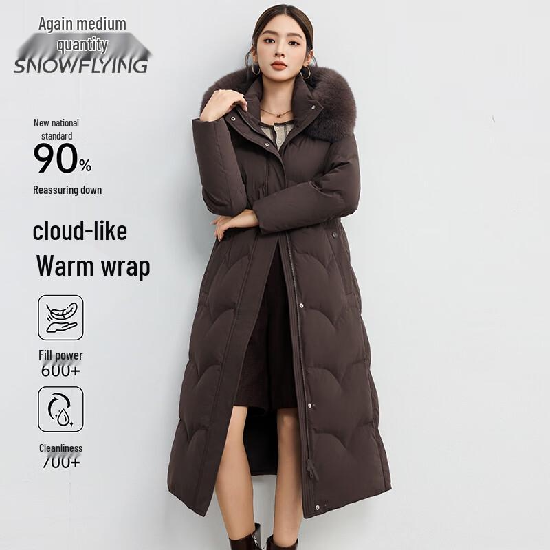 SNOWFLYING Women's Long Winter Down Jacket with Fox Fur Hood