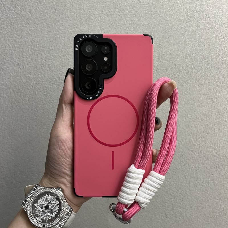 Czysty Kolor Cienki Pierścień Magnetyczne Ssanie Płynny Smycz Etui dla Samsung S22 S23 S24 S25 Ultra S25 Plus S25 Pokrowiec z Nadrukiem Ramki