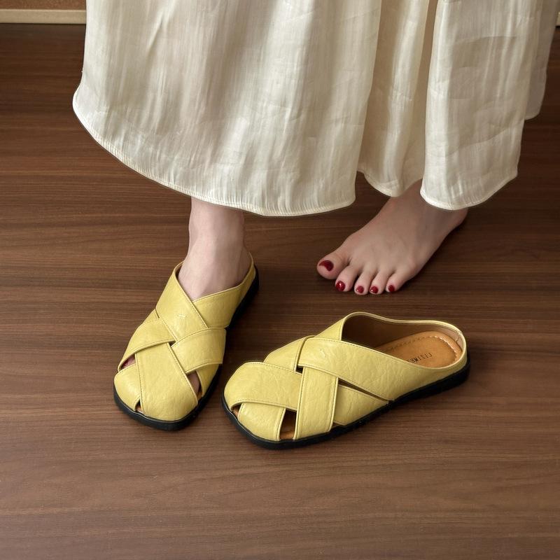 French hollow woven bag head half slippers women's summer wear new Roman one-pedal casual Muller cool slippers