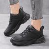 Ganzschwarze Leder-Sportschuhe für Damen: Wasserdichte, dicke Sohle, bequem, rutschfeste KFC Küchenarbeitschuhe für Frühling und Herbst.