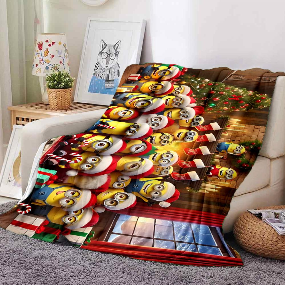 1Pc Minions Christmas Celebration Blanket Soft Throw Blanket For Home Bedroom Bed Sofa Travel Office Solid Christmas Blanket