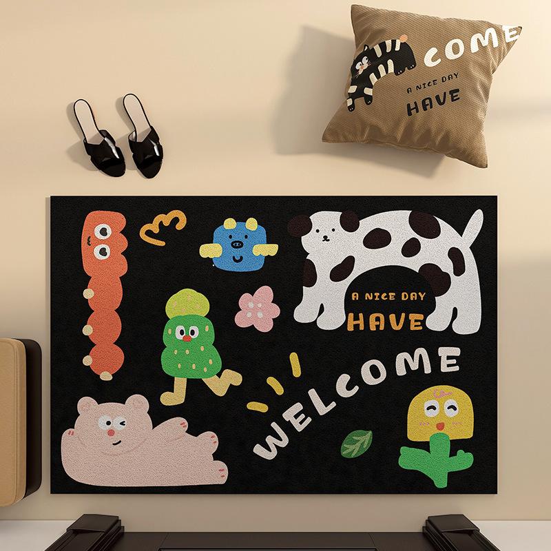 Cartoon Funny Anti-Skid Mat, Scraping Mud And Rubbing Soil At The Door Of The Household, Dirt-Resistant, Cuttable Silk Ring Floor Mat, Door-To-Door 40*60cm