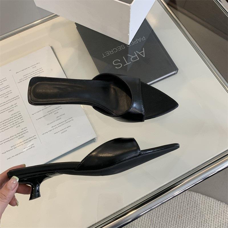 French pointed fish mouth silver thin heels cool slippers women's 2025 summer new ins trendy niche versatile high heels