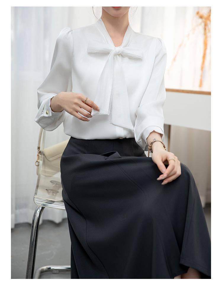 Women's High-End Chiffon Bow Tie White Shirt - 2026 Stylish Professional Luxury Top